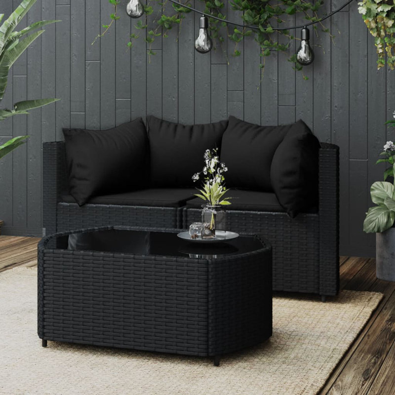 Latitude Run® 3 Piece Rattan Sectional Seating Group with Cushions